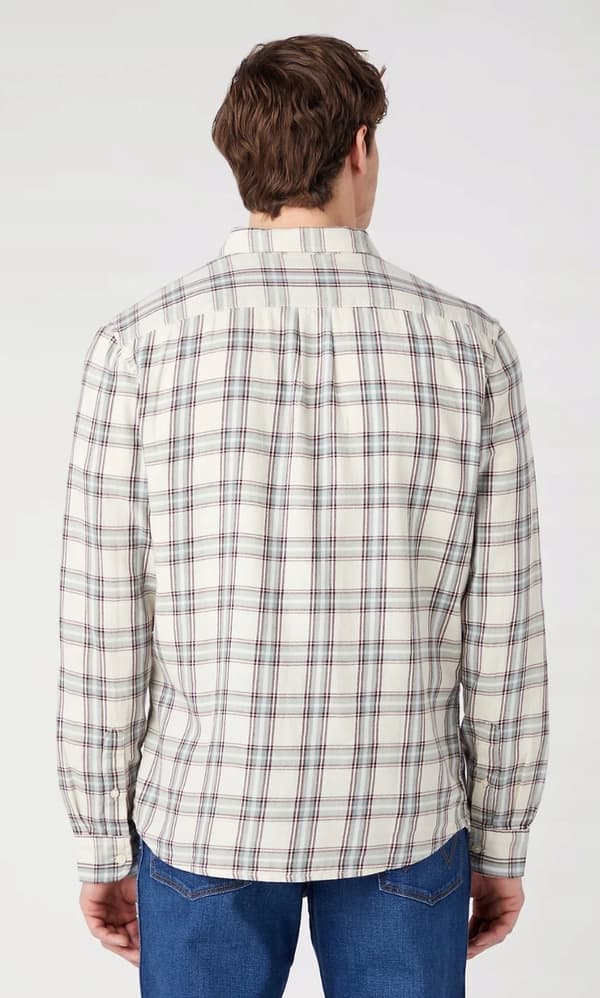 Wrangler 1-TASKUINEN PAITA Kulunut valkoinen ruutupaita, normaali istuvuus M