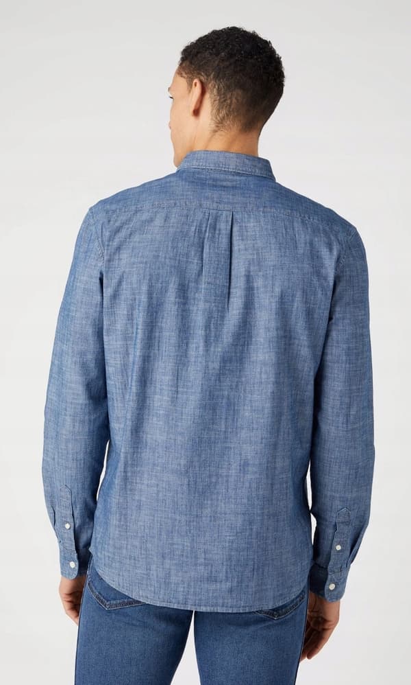Wrangler 1 LOMMET SKJORTE MØRK INDIGO DENIM SKJORTE I TYND DENIM, NORMAL S