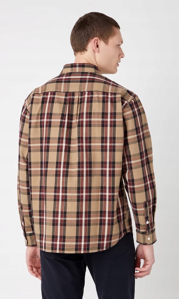 Wrangler SKJORTA MED 1 FICKOR Blygrå BOMULL BEIGE RUTIG SKJORTA XXL