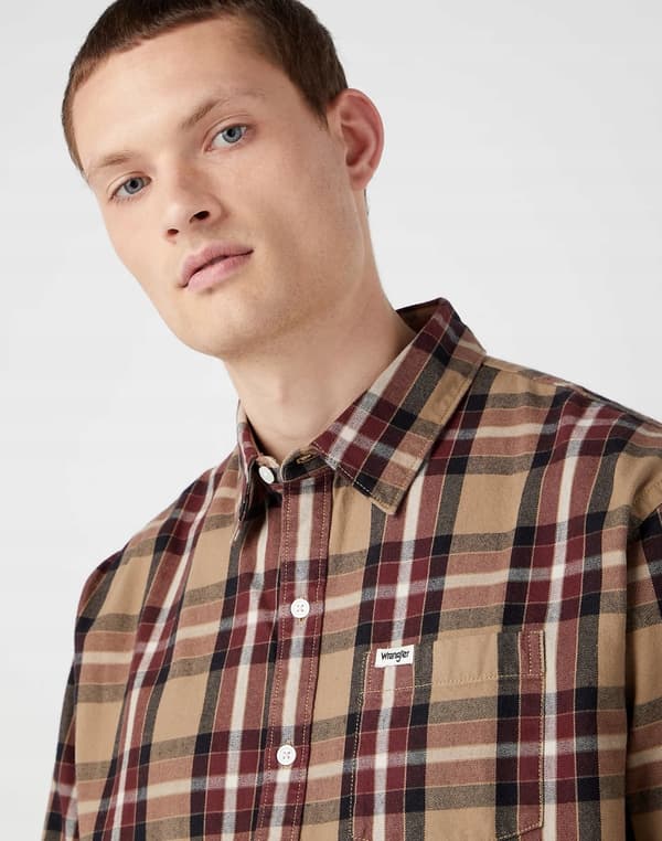 Wrangler SKJORTA MED 1 FICKOR Blygrå BOMULL BEIGE RUTIG SKJORTA XXL