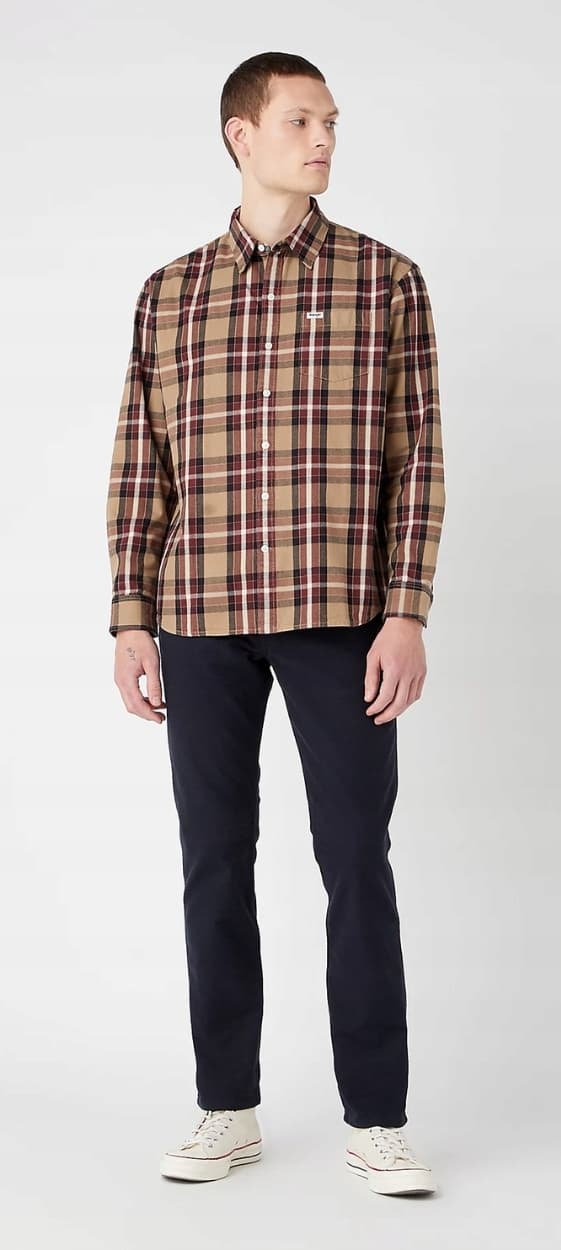 Wrangler SKJORTA MED 1 FICKOR Blygrå BOMULL BEIGE RUTIG SKJORTA L