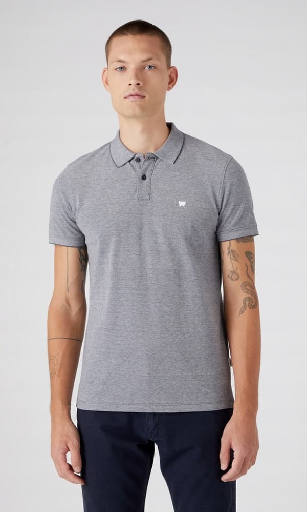 Wrangler RAFFINERET POLOSKJORTE Falmet Sort GRÅ POLOSKJORTE LILLE LOGO NORMAL S