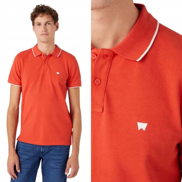 Wrangler PIKÉTÖJA Paprika RÖD SLIM FIT FITTED LOGO M PIKÉTÖJA