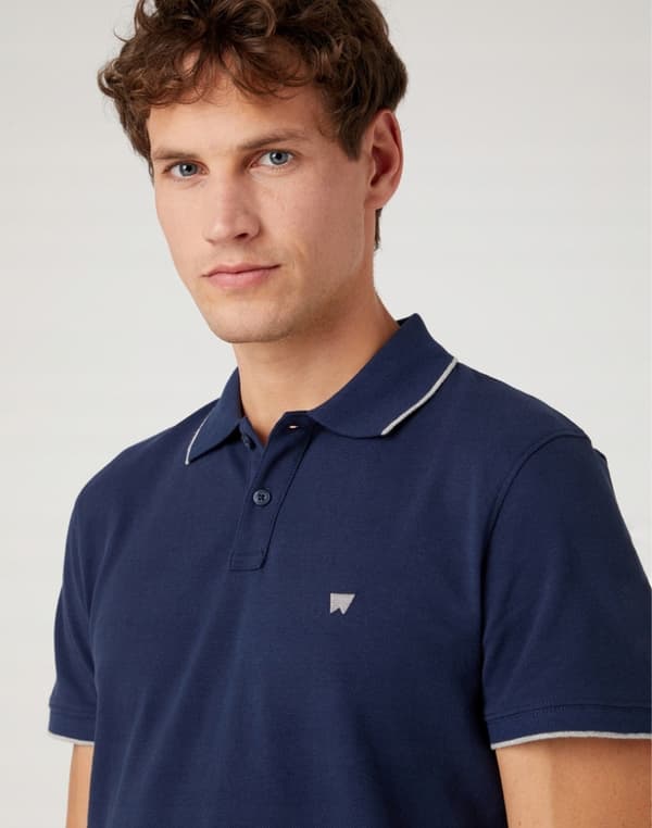 Wrangler PIKÉTÖJA Marinblå SLIM FIT FITTAD PIKÉTÖJA LITEN LOGO MARINBLÅ M