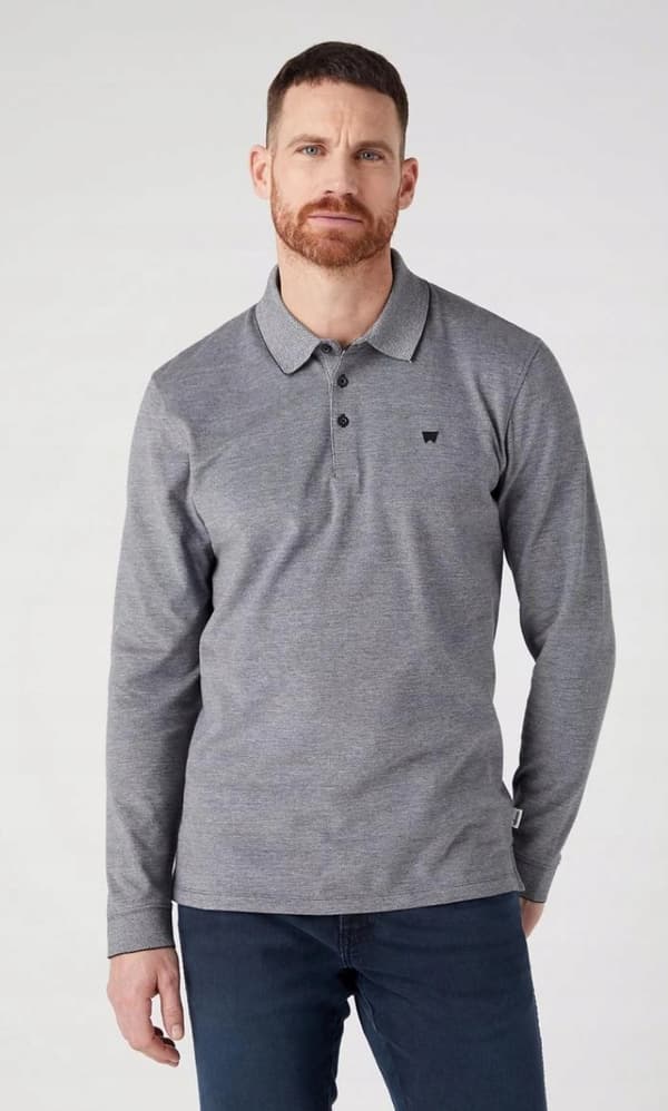Wrangler REFINED POLO LS Sort NORMAL GRÅ LANGERMET POLO M