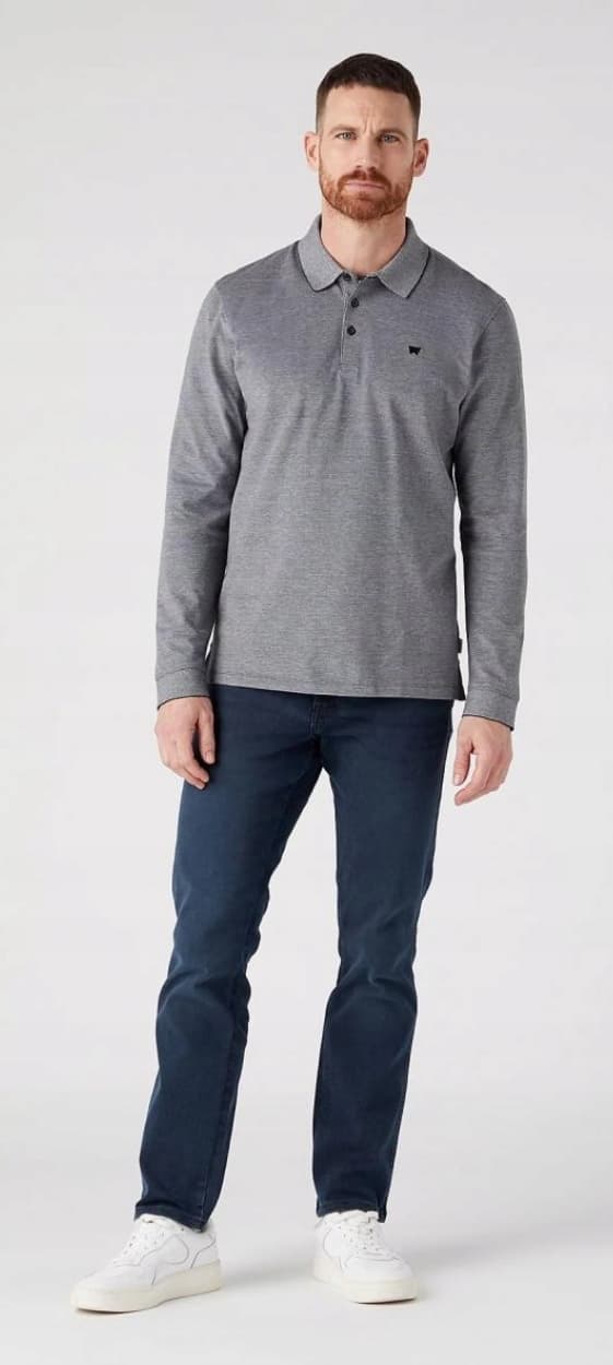 Wrangler REFINED POLO LS Sort NORMAL GRÅ LANGERMET POLO M
