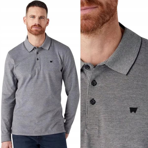 Wrangler REFINED POLO LS Sort NORMAL GRÅ LANGERMET POLO M