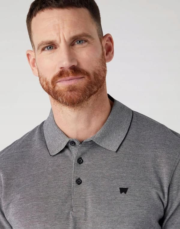 Wrangler REFINED POLO LS Svart NORMAL GRÅ LÅNGÄRMAD POLO S