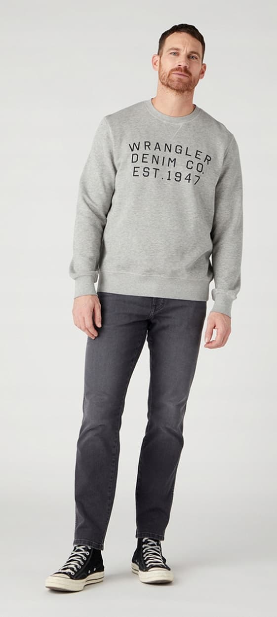 Wrangler GRAPHIC CREW SWEAT Mellangrå Melee GRÅ MÖNSKAD SWEATSHIRT L