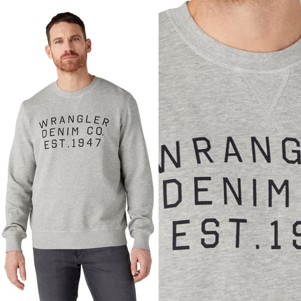 Wrangler GRAPHIC CREW SWEAT Mellangrå Melee GRÅ MÖNSKAD SWEATSHIRT L