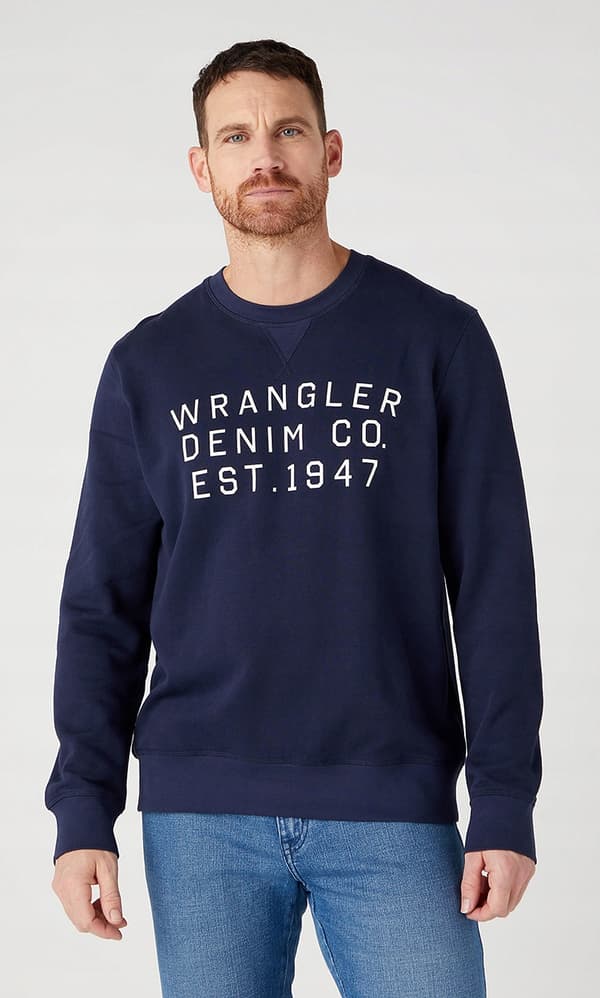 Wrangler GRAPHIC CREW SWEAT Marineblå MØRKEBLÅ PRINTET SWEATSHIRT S