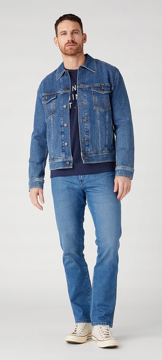 Wrangler GRAPHIC CREW SWEAT Marineblå MØRKEBLÅ PRINTET SWEATSHIRT S