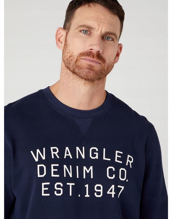 Wrangler GRAPHIC CREW SWEAT Marineblå MØRKEBLÅ PRINTET SWEATSHIRT S