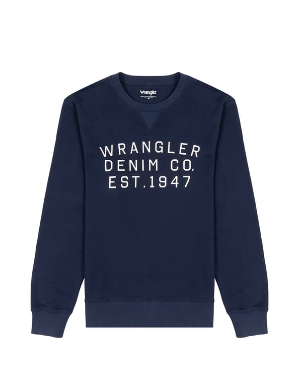 Wrangler GRAPHIC CREW SWEAT Marineblå MØRKEBLÅ PRINTET SWEATSHIRT S