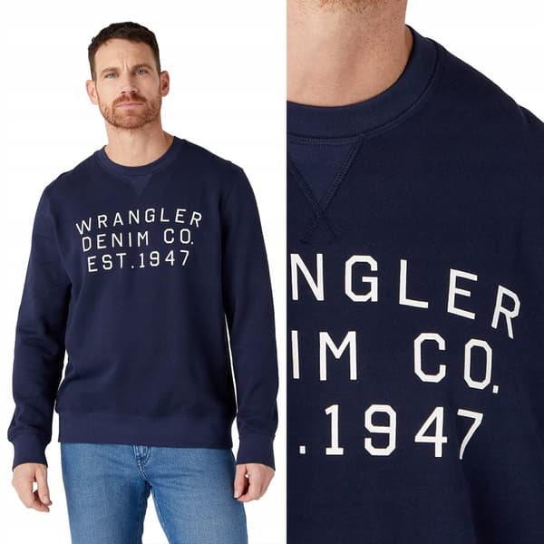 Wrangler GRAPHIC CREW SWEAT Marineblå MØRKEBLÅ PRINTET SWEATSHIRT S