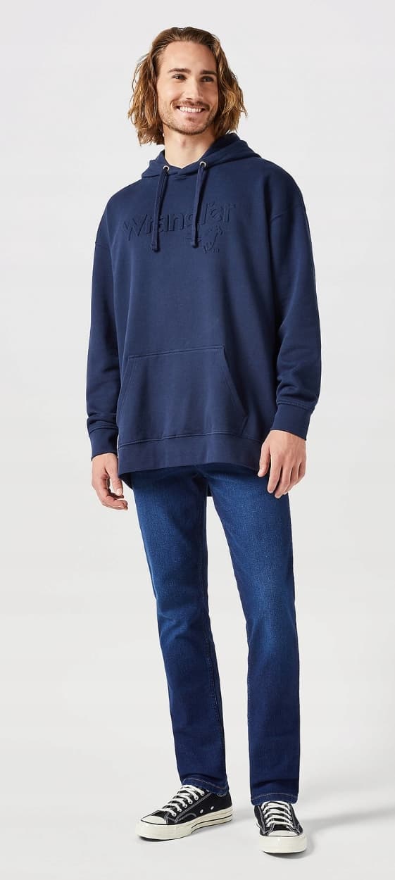 Wrangler LOGO Hættetrøje Marineblå Løs Marineblå Hættetrøje Kænguru Logo XL