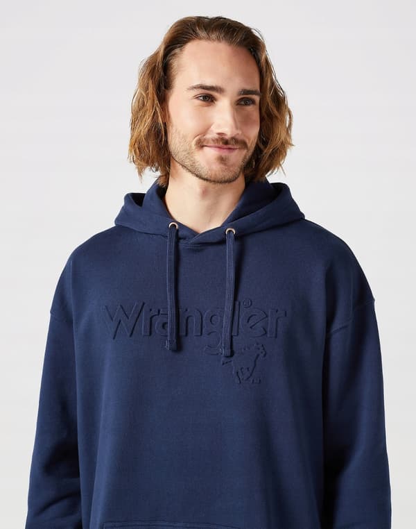 Wrangler LOGO Hættetrøje Marineblå Løs Marineblå Hættetrøje Kænguru Logo XL