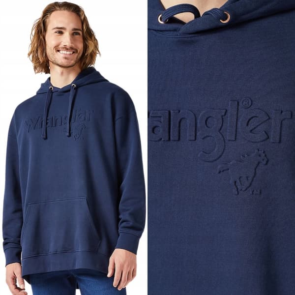 Wrangler LOGO Hættetrøje Marineblå Løs Marineblå Hættetrøje Kænguru Logo XL