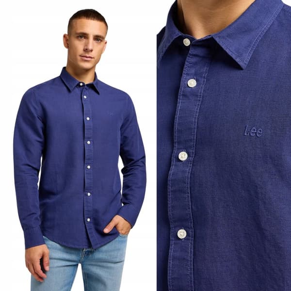Lee CLEAN LINNESKJORTA Medeltida Blå LINNESKJORTA MED BRODERI OCH LOGOTYP M