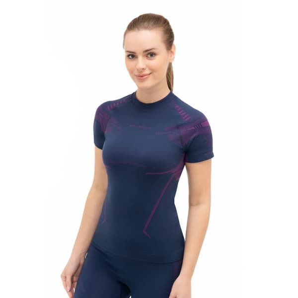 Dam T-shirt med kort ärm Brubeck DRY termoaktivunderkläder Denim-lila, Svart-fuchsia, Svart-grafit