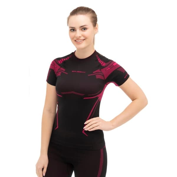 Dam T-shirt med kort ärm Brubeck DRY termoaktivunderkläder Denim-lila, Svart-fuchsia, Svart-grafit