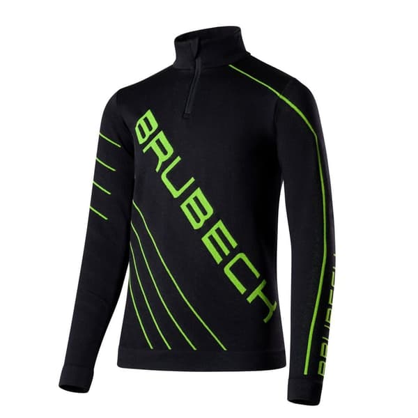 Fotbollströja med kort dragkedja för barn BRUBECK DRY Junior UNISEX Svart-neon 164/170