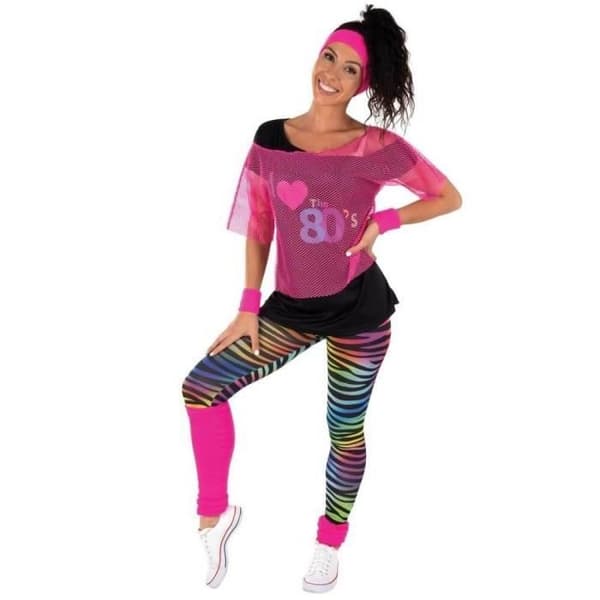 1 T-shirt i neon rosa för kvinnor, vuxenstorlek unik REF/22666 Tema Disco/80-tal/Neon
