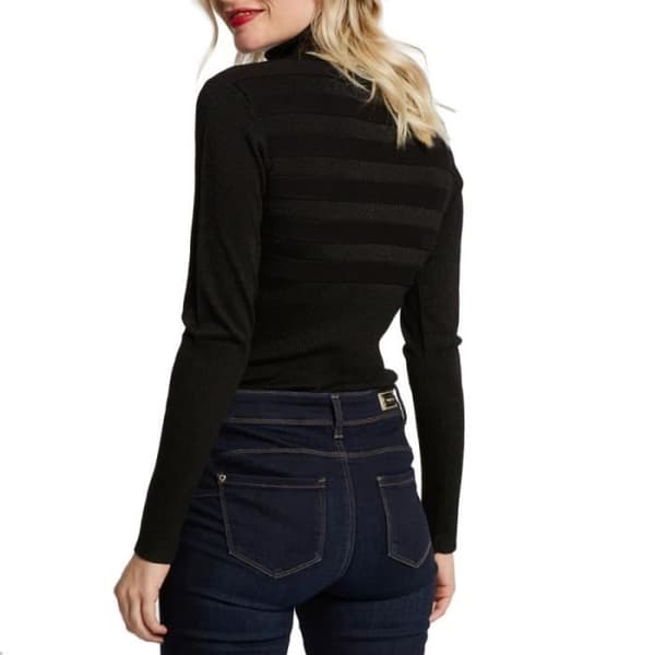 Pull Femme - Morgan - Mentosa - Svart Glänsande - Hög Krage - Långärmad - Figursydd
