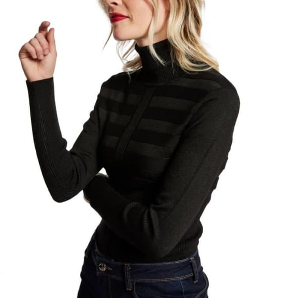 Pull Femme - Morgan - Mentosa - Svart Glänsande - Hög Krage - Långärmad - Figursydd