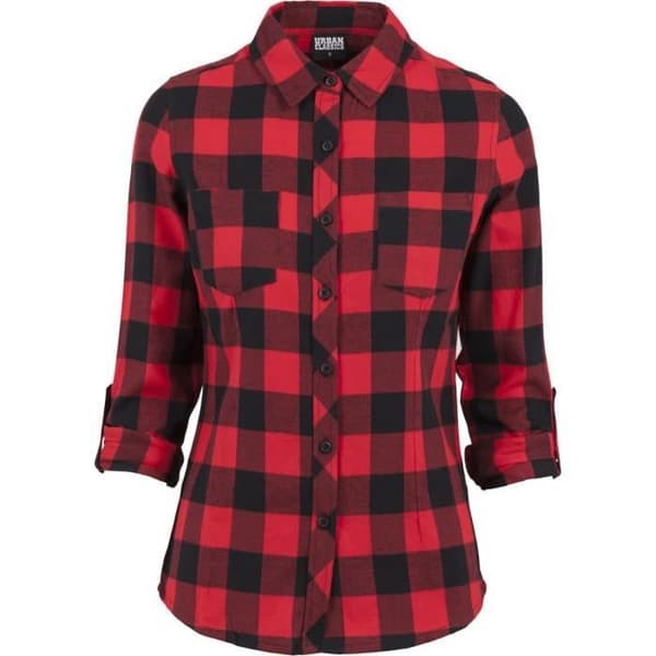 Urban Classics Dam - TURNUP FLANELL Skjorta svart / röd