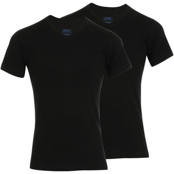 T-shirt med V-krage för män - ATHENA - 2-pack - Ekologisk bomull - Fitted passform - Korta ärmar - Svart