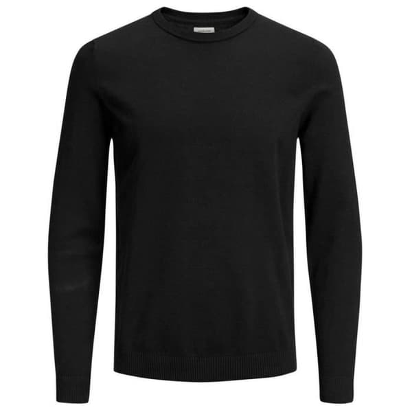 Pull slim i trikå - JACK &amp; JONES - Svart - Klassisk krage - 100% Bomull - Bekväm