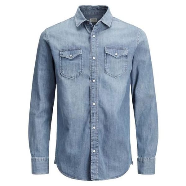 Denimskjorta herr - JACK & JONES - Medium Blue Denim - Långa ärmar - Skjortkrage - Vanlig