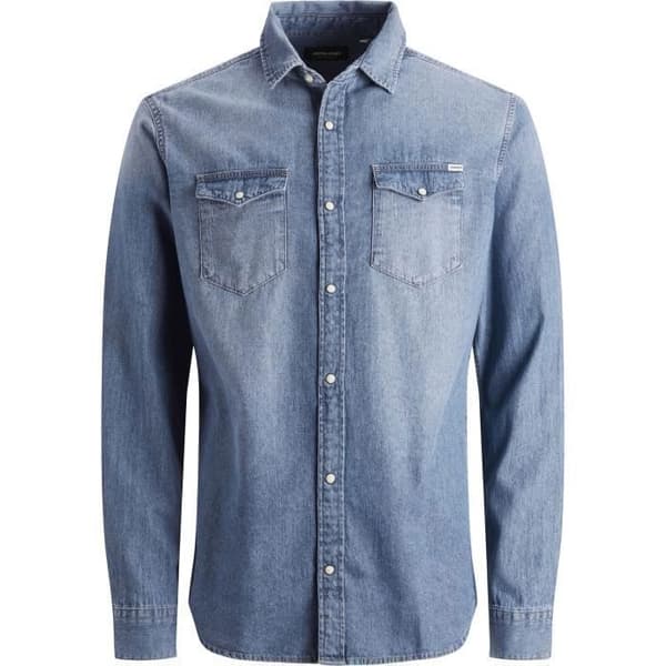 Denimskjorta herr - JACK & JONES - Medium Blue Denim - Långa ärmar - Skjortkrage - Vanlig