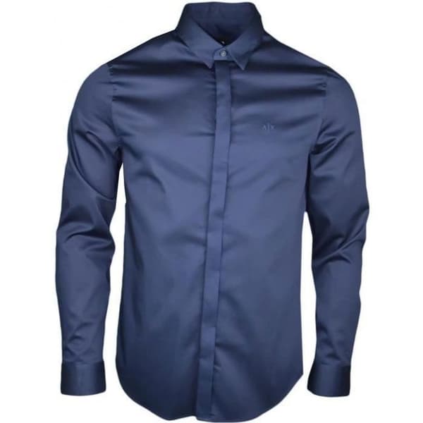 Armani Exchange klassisk slim fit marinblå skjorta för män - Färg: Blå - Storlek: S