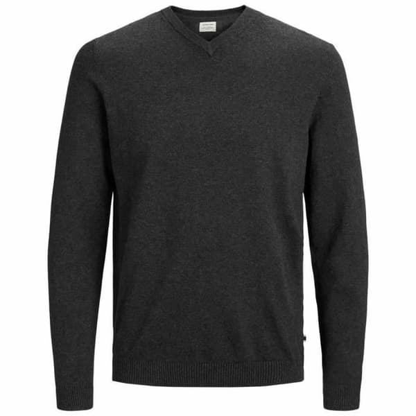 Stickad tröja - JACK &amp; JONES - Mörkgrå melange - V-ringad - Rakt snitt - Herr