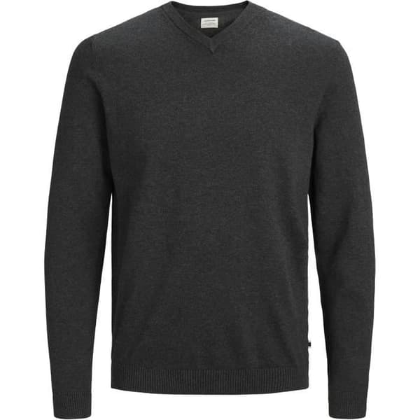 Stickad tröja - JACK &amp; JONES - Mörkgrå melange - V-ringad - Rakt snitt - Herr