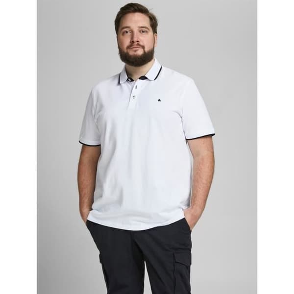 Polo - Jack And Jones - Tipped Pique - Kortärmad - Plus Size - Vit