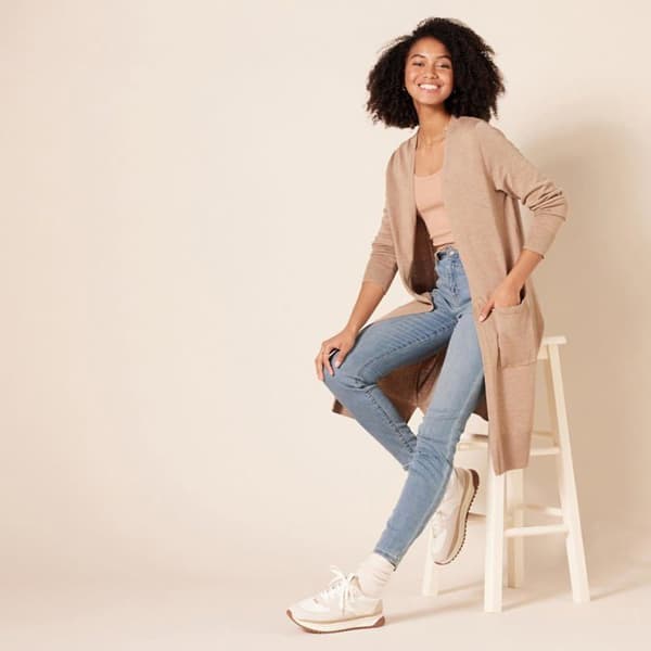 Essentials cardigan - WAE35008FL18-Cam-XL - Amazon Lätt lång väst (stora storlekar tillgängliga) Dam