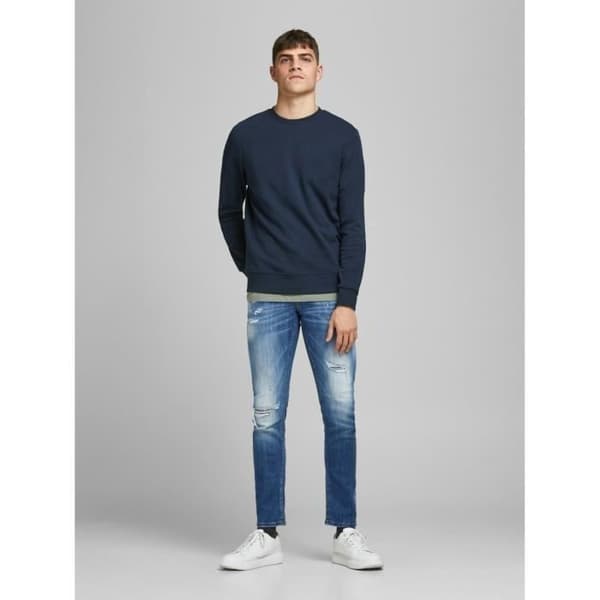 Sweatshirt - JACK & JONES - Basisk - Mörkblå - Långa Ärmar - Rundad Halsringning