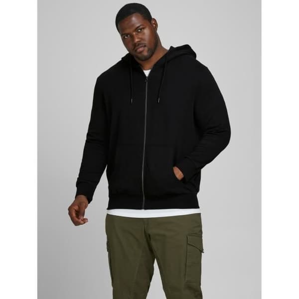 Huvtröja med dragkedja - Jack &amp; Jones - Svart - 85% Bomull - 15% Polyester - 7XL