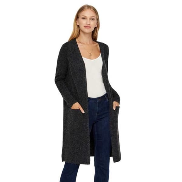 Cardigan Dam - Vero Moda - Doffy Long Open - V-hals - Svart - 94% Polyester