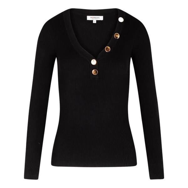 MORGAN svart v-ringad tröja - Dam - Långa ärmar - Polyester 100%