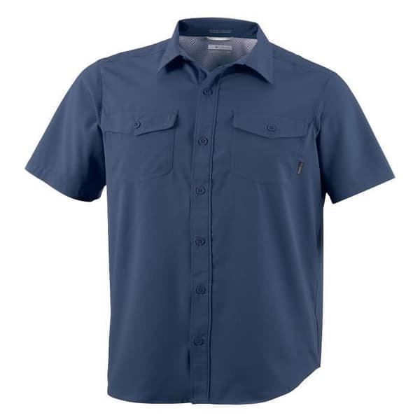 Rakt skjorta - COLUMBIA - Blå - Kortärmad - 100% Polyester - Italiensk krage