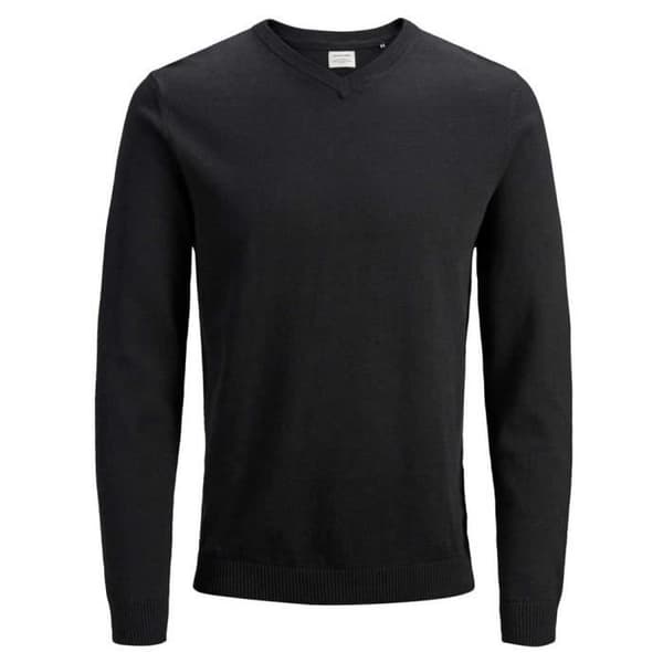 Stickad tröja - JACK &amp; JONES - Svart - V-ringning - Rak passform - 100% Bomull