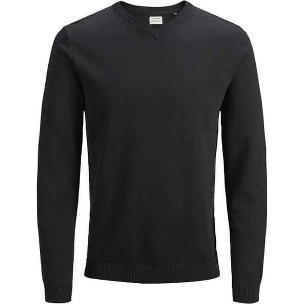 Stickad tröja - JACK &amp; JONES - Svart - V-ringning - Rak passform - 100% Bomull