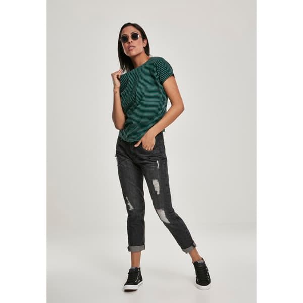 T-shirt dam - Urban Classic - Randiga - Mörkgrön/Schwarz - Korta ärmar - Rundad hals