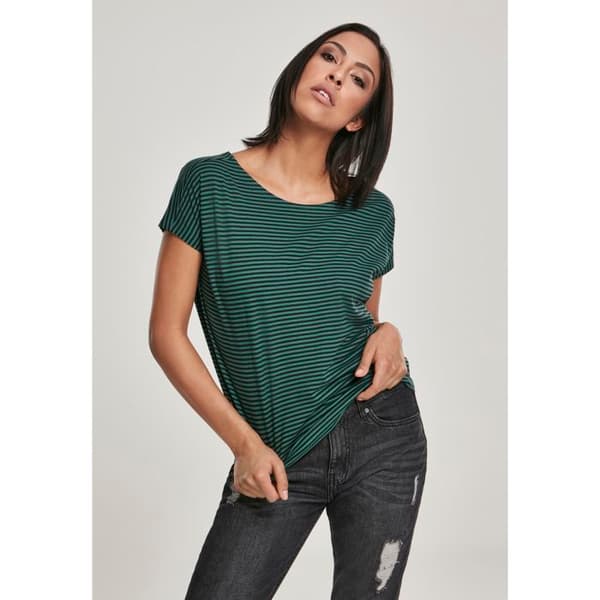 T-shirt dam - Urban Classic - Randiga - Mörkgrön/Schwarz - Korta ärmar - Rundad hals