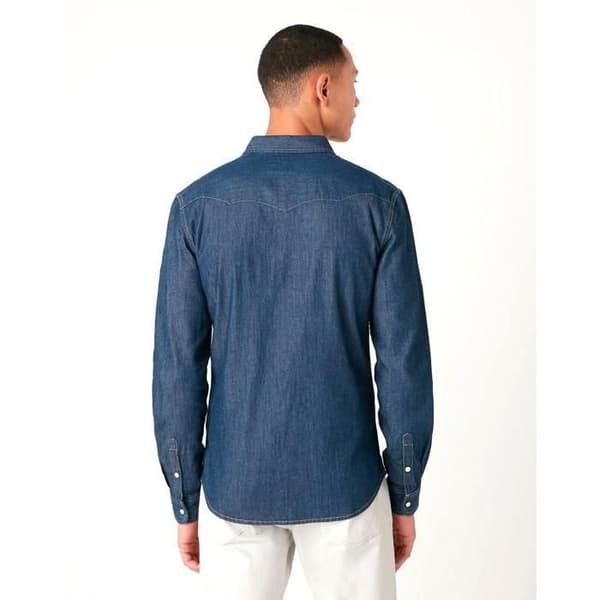 Western Skjorta - Wrangler - Blå Denim - Slim - Långa Ärmar - 100% Bomull