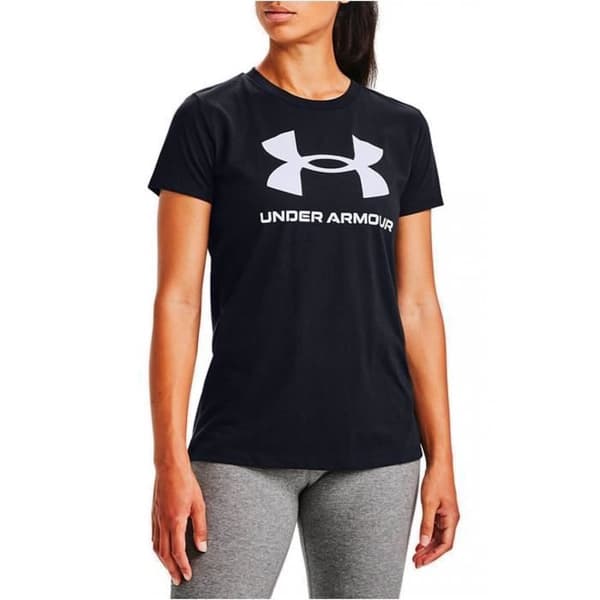 T-shirt i bomull med stor logotyp - Under Armour - Dam - Rundad krage - Korta ärmar - Svart